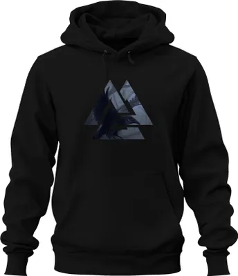 Obrázek produktu pro Viking Valknut Raven Nordic Odin Valhalla Gothic Grunge Uni mikina s kapucí, černá, M