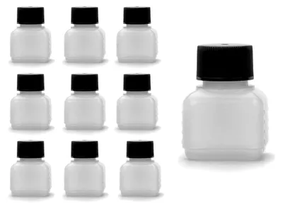 Produktbild von Octopus 10 Plastikflaschen 30 ml mit schwarzen Schraubverschlüssen