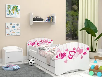 Obrázek produktu pro Dětská postel Happy Babies - s matrací a zásuvkou a ochranou proti vypadnutí, 70x140, dívčí dětské postele a postele pro mládež chlapecká dětská postel