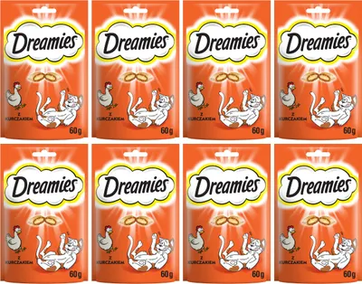 Produktbild von Dreamies Classic Katzensnacks mit Huhn - fabelhafte Knuspertüten mit weicher Füllung - 8 x 60 g