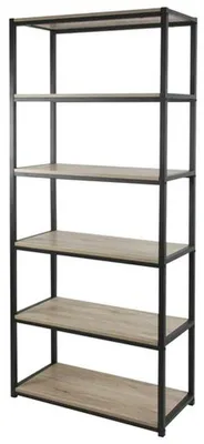 Image de Bibliothèque à 6 niveaux en bois et métal "Loft" - Noir - H 180 x L 60 x P 30 cm