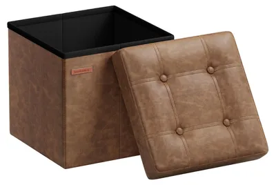 Image de SONGMICS, tabouret pliable de 38 cm, avec couvercle, en similiCuir synthétique