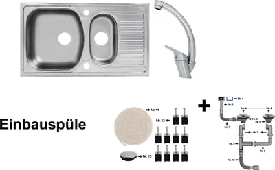 Produktbild von Edelstahl Einbauspüle 78 x 48 cm 1,5 Becken & Mega Armatur Einbauspüle Spüle + Zubehör Spülbecken Küchenspüle