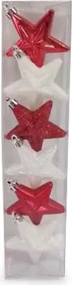 Produktbild von Tannenbaumschmuck Sterne weihnachtliche Deko 6-teilig weiß-rot 6cm -