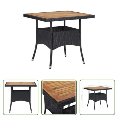 Produktbild von The Living Store Garten-Esstisch Schwarz Poly Rattan und Massivholz Akazie