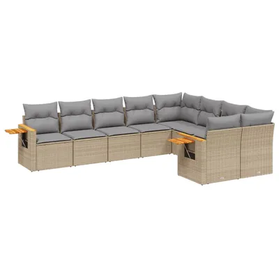 Produktbild von vidaXL 9-tlg. Garten-Sofagarnitur mit Kissen Beige Poly Rattan