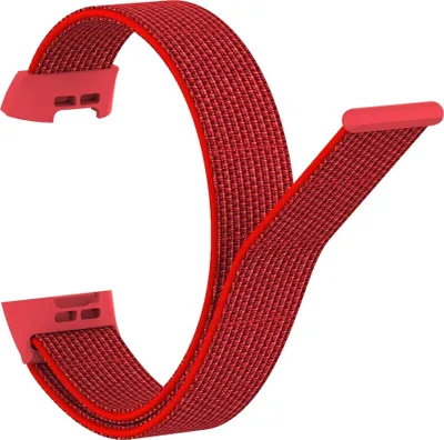 Produktbild von Armband für Fitbit Charge 3 + 4 Ersatzarmband Nylon Klettverschluss Sportarmband atmungsaktiv wasserfest ROT