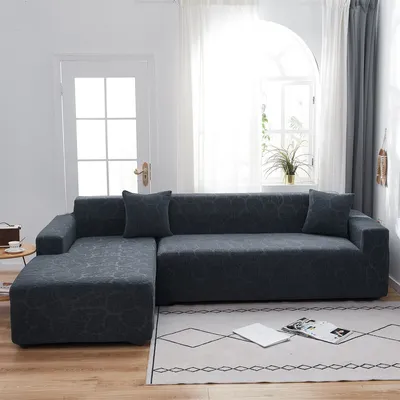 Produktbild von (Dunkelgrau) Stretch-Polyester-Elasthan-Sofa-Schonbezug, moderne minimalistische L-förmige Sofabezüge, Möbelschutz-Couchbezüge