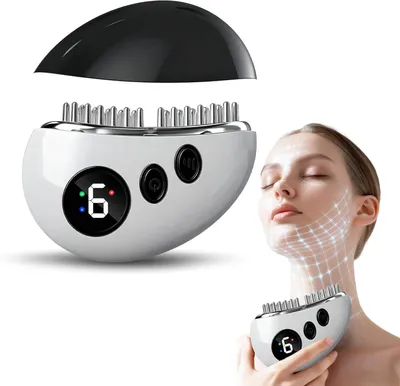 Produktbild von lymphdrainage gesichtsmassagegerät, v-line gesichtsstraffung, doppelkinn reduzierer, 9-stufen vibration & temperatur, led rotlicht, kabellos