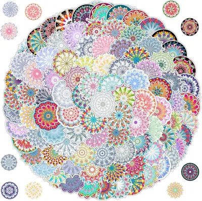 Productafbeelding van Sticker set mandala, 100 waterbestendige vinylstickers, 5-7 cm, voor creatieve decoratie