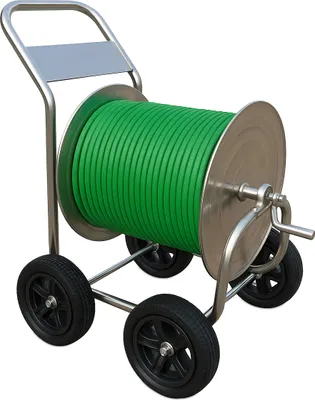 Immagine prodotto di Carrello portatubo Relaxdays, fino a 200 m, avvolgitubo su ruote, dimensioni 100 x 73 x 57 cm, srotolatore per tubi, acciaio inossidabile, argento