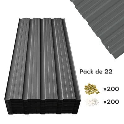 Image de GIHAUVIA 22x tôle trapézoïdale 108cm x 42.6cm = 10.12 tôle de toit tôle d'acier galvanisée profil ondulé en anthracite pour toits carports