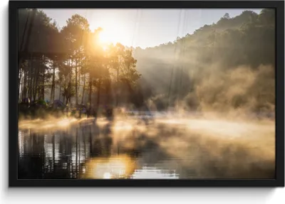 Produktbild von MuchoWow® MuchoWow® Gerahmtes Poster Wald - Wasser - Nebel 60x40 cm - Poster mit zchwarzem Bilderrahmen - Printing - Wanddeko Schlafzimmer