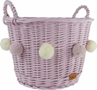 Obrázok produktu pre WikliBOX - Okrúhly košík na hračky, ružový s pomponmi - 41/29x37H