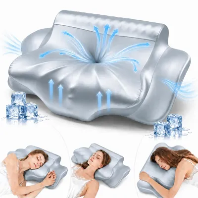 Produktbild von Nackenstützkissen Memory Foam, ergonomisch, kühlender Bezug, Blue, 62 x 35 cm