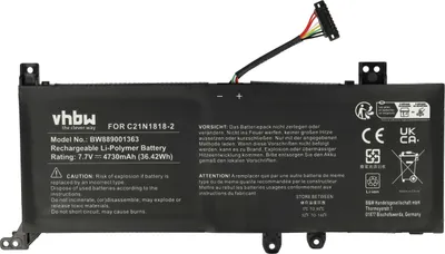 Produktbild von vhbw Akku Ersatz für Asus 0B200-03280500, C21N1818-2 für Notebook (4730 mAh, 7,7 V, Li-Polymer)