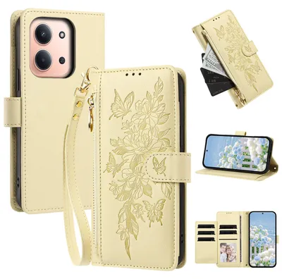Image de Étui pour Xiaomi Redmi 15C 5G/4G, étui en cuirPolyuréthanede type portefeuille avec compartiments, support pour cartes et dragonne, couleur jaune