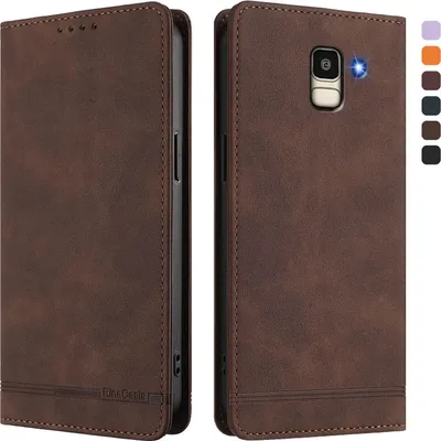 Produktbild von Hülle für Samsung Galaxy J6 2018, Retro Kunstleder Ständer Klapphülle mit Kartenfächer und Magnetische Braun