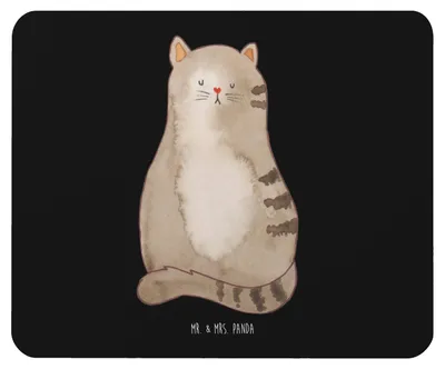Produktbild von Mr. & Mrs. Panda Mouse Pad Katze Sitzen - Schwarz - Geschenk, pc mauspad, Cat, Mousepad, laptop, Cats, Herz, mousematte, Katzen
