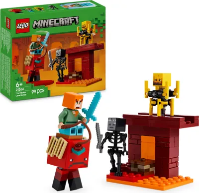 Produktbild von LEGO Minecraft Das Lava-Duell im Nether Spielset 21266 für Kinder ab 6 Jahren – Festung mit Alex, Wither-Skelett, Lohe, Schreiter Minifiguren – 99 Teile – Maße: 6 cm hoch, 6 cm breit, 5 cm tief – Lava-Lawine & LEGO Builder App Unterstützung – Erweiterbar