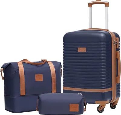 Produktbild von COOLIFE Koffer Trolley 3tlg Handgepäck-Set ABS Hartschalen Blau/Braun