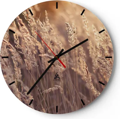 Produktbild von Wanduhr - Rund - Glasuhr - Boho Ähren Feld - 40x40cm - Schleichendes Uhrwerk - Lautlos - zum Aufhängen bereit - Dekoration Modern - Wanddekoration aus Glas - C3AR40x40-4838