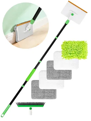 Imagen del producto de Omgoods: Herramienta de limpieza de zócalos 4 en 1, con mop y 5 almohadillas reutilizables