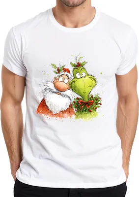 Produktbild von Grinch Weihnachtsmann lustig Weihnachten Kranz Geschenk Cartoon Herren T-Shirt, Weiß, L