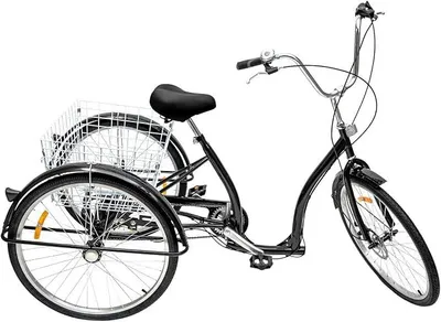 Produktbild von 26 Zoll Dreirad 6-Gang Dreiräder Dreirad für Erwachsene 3 Rad Lastenfahrrad Senioren Dreirad Fahrrad mit Korb Erwachsenedreirad für Männer und Frauen (Schwarz)