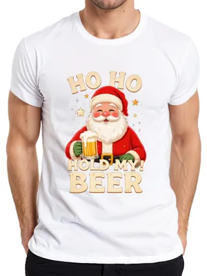 Obrázok produktu pre Pánske tričko Ho Ho Hold My Beer Father Christmas Beer Christmas Gift, biele, 3XL