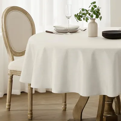 Immagine prodotto di Tovaglia rotonda, diametro 140 cm, lavabile, aspetto simile al lino, idrorepellente, color avorio