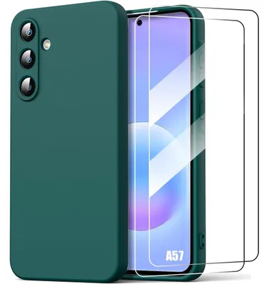Image de Coque + 2 Verres Trempés pour Samsung Galaxy A57 5G, Protection Silicone Slim Anti-Rayure Vert Nuit