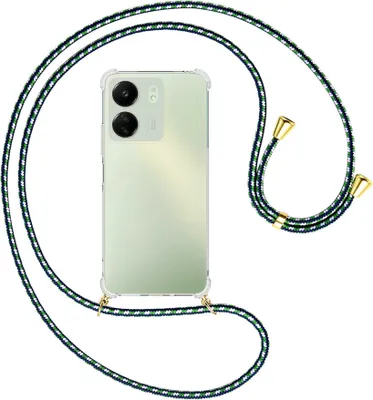 Produktbild von Handykette Backcover-Schutzhülle mit Band (Metall goldfarben) für Xiaomi Redmi 13C (6.71'') - grün/blau/weiß