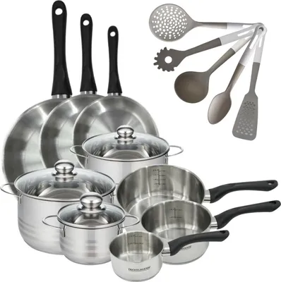 Image de Batterie de cuisine avec 3 faitouts 16/20/24 cm et 3 casseroles 12/16/20 cm et 5 ustensiles de cuisine Fackelmann Généva Brillant Vario