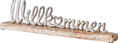 Produktbild von Schriftzug Willkommen L45cm Metall Silber Mango Holz Tischdeko Deko Aufsteller