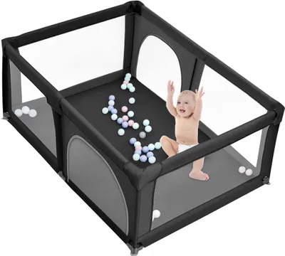 Produktbild von Baby Laufgitter Faltbar 180x120cm,mit 50 Spielbällen,Rutschfester Absperrgitter,Große Sicherheitsspielplatz Schwarz