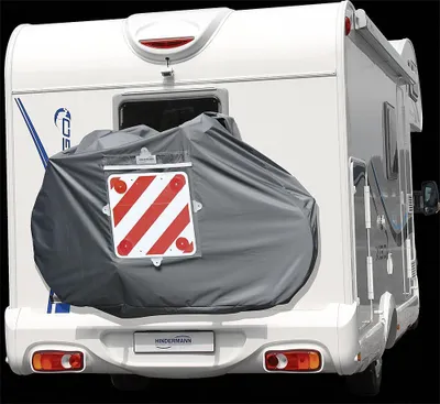 Produktbild von Hindermann Schutzhülle für Kastenwagen-Radträger City 2-3 Räder m. Warntafeltasche und Spanngummi, graphitgrau