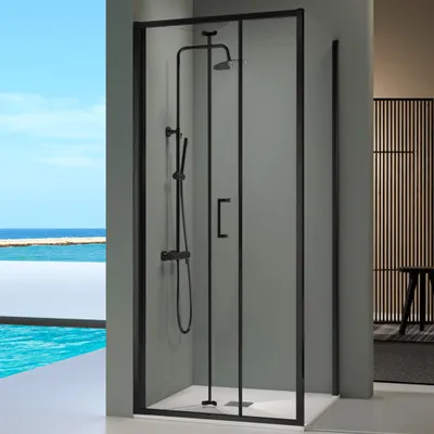 Produktbild von Duschwand mit Falttür PRISMA schwarz Seitenstück : 77 - 80 cm 79 cm