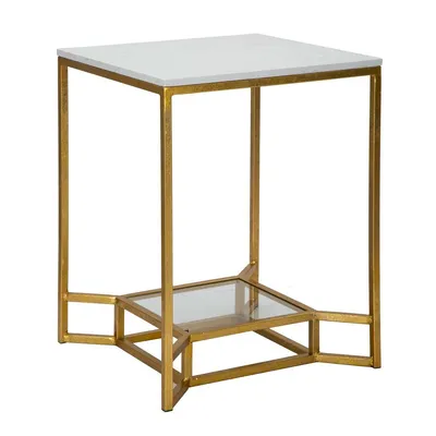 Image de Mauro Ferretti Double table d'appoint en marbre 47x47x60 cm or blanc