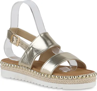 Produktbild von VAN HILL Damen Plateau Sandaletten Nieten Profil-Sohle Schuhe 841105, Farbe: Gold, Größe: 38