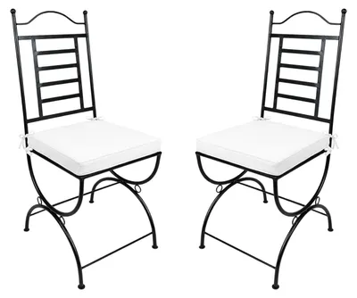 Immagine prodotto di Set di 2 sedie da giardino in stile mediterraneo, modello "La Linea", realizzate in ferro verniciato di nero, altezza 100 cm