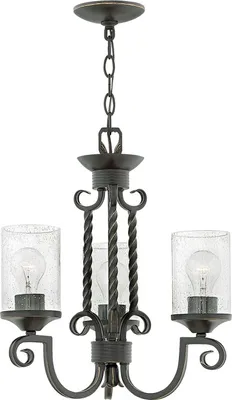 Immagine prodotto di Lampadario Metallo Vetro 42,2 cm H: max. 212,7 cm Nero Antico E27 3 luci Rustico