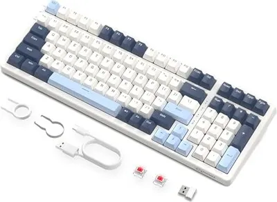 Produktbild von Freewolf K8 Wireless Hot Swap Mechanical Gaming-Tastatur, kabelgebundene RGB-Tastatur, roter Schalter, Bluetooth 5.0/2.4GHz/USB-C-TRI-Modus 4000mAh Ba