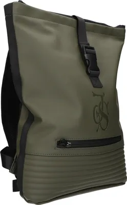 Produktbild von Grüner Rolltop Rucksack 32x39x9 cm mit gepolstertem Rücken, Reißverschluss & Schnalle