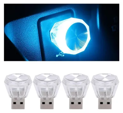 Immagine prodotto di 4 luci LED USB per l'illuminazione interna dell'auto, colore blu ghiaccio