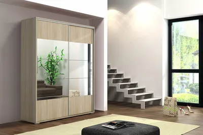 Zdjęcie produktu dla Szafa do sypialni A17 z 2 drzwiami przesuwnymi i lustrem – Sonoma – 125 x 62 x 245 cm