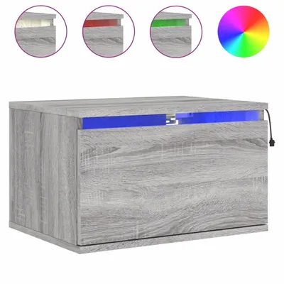 Image de Table de chevet murale avec lumières LED sonoma gris