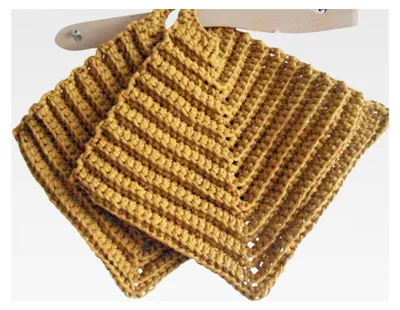 Produktbild von Gehäkelte Topflappen aus Baumwollgarn in Gelb/Orange