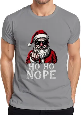Produktbild von HO HO NOPE Weihnachtsmann Mittelfinger sarkastisch lustig Herren T-Shirt, Grau, XL