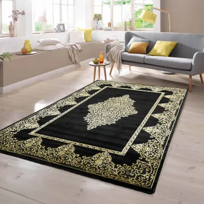 Immagine prodotto di Tappeto da salotto con motivi decorativi in nero e oro - Dimensioni: 160 x 230 cm